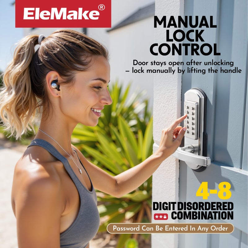 Elemake Keypad Door Lock, Keyless Entry Door Lock Mechanical Lock with Keypad, Combination Code Locks with Handle, Right Handed Door Lever, Stainless Steel 304 - NOT a Deadbolt - Image 5